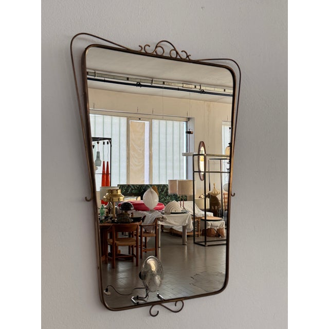 Large Mid-Century Italian Wall Mirror with Brass Frame, 1950s For Sale - Image 11 of 18
