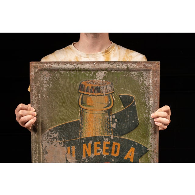 American Antique Nu-Grape Embossed Painted Tin Advertising Sign For Sale - Image 3 of 8