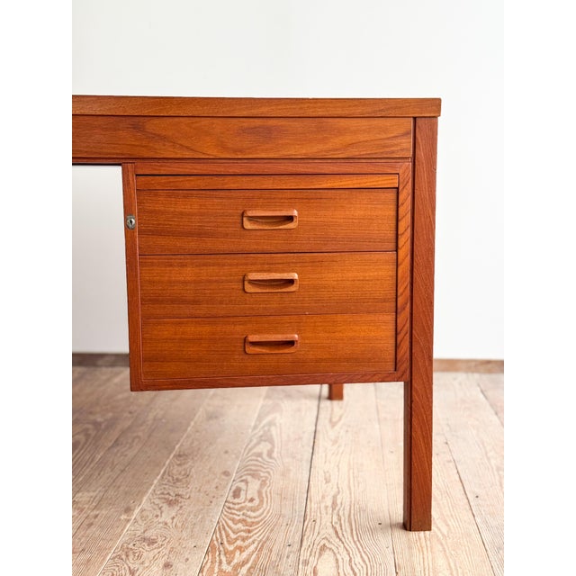 Mid-Century Modern Teak Executive Desk with Leather Inlay, 1970s For Sale - Image 11 of 18