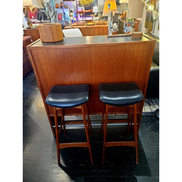 Dyrlund Danish Teak Drybar With Stools by Erik Buch Dyrlund For Sale - Image 4 of 12