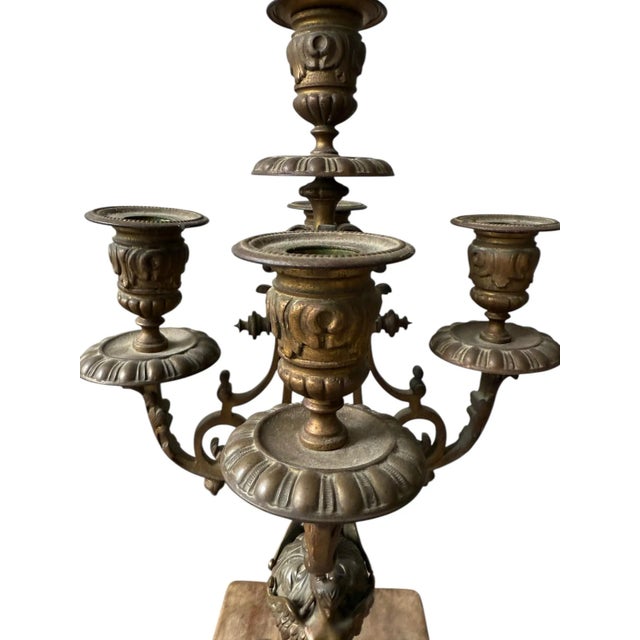 1940s Brass Candelabra Pair With Five Arm Design in Rococo Style For Sale - Image 12 of 12