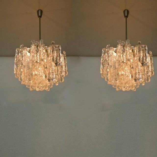 Large Modern Ice Glass Chandeliers attributed to J. T. Kalmar, 1970, Set of 2 For Sale - Image 10 of 14