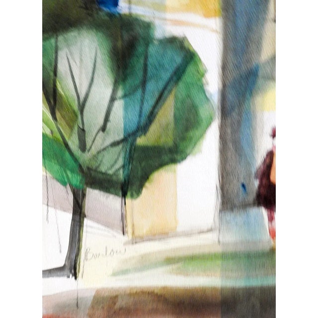 Vintage watercolor on paper modernist painting of Mission San Jose in San Antonio Texas. Signed Barlow lower left corner....