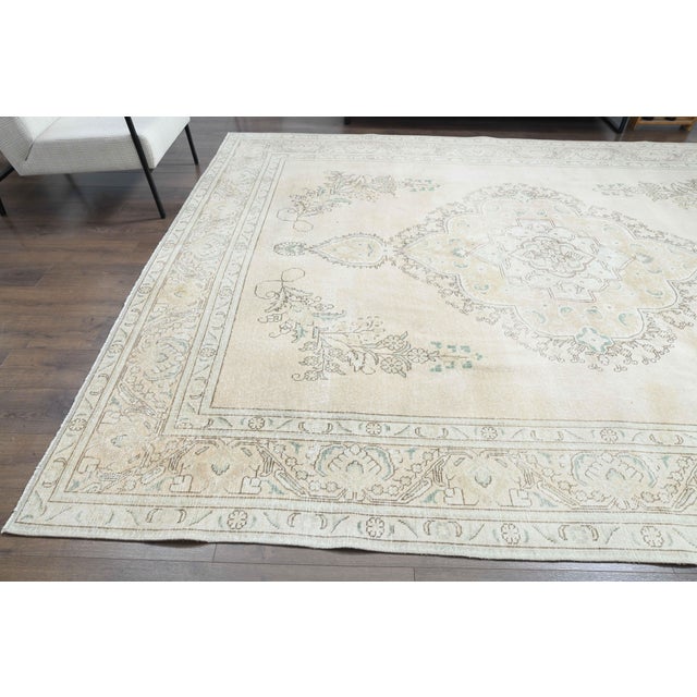1970s Vintage Persian Handmade Wool Cotton Beige Area Rug For Sale In San Francisco - Image 6 of 11