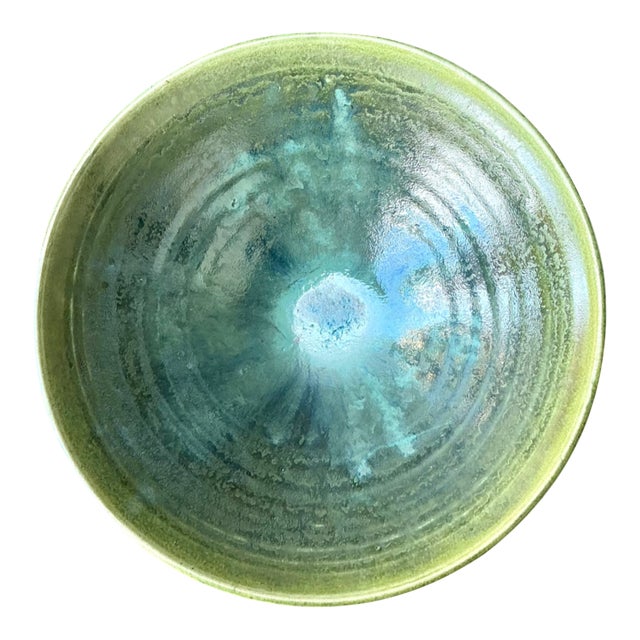 Vintage Studio Pottery Green Bowl For Sale