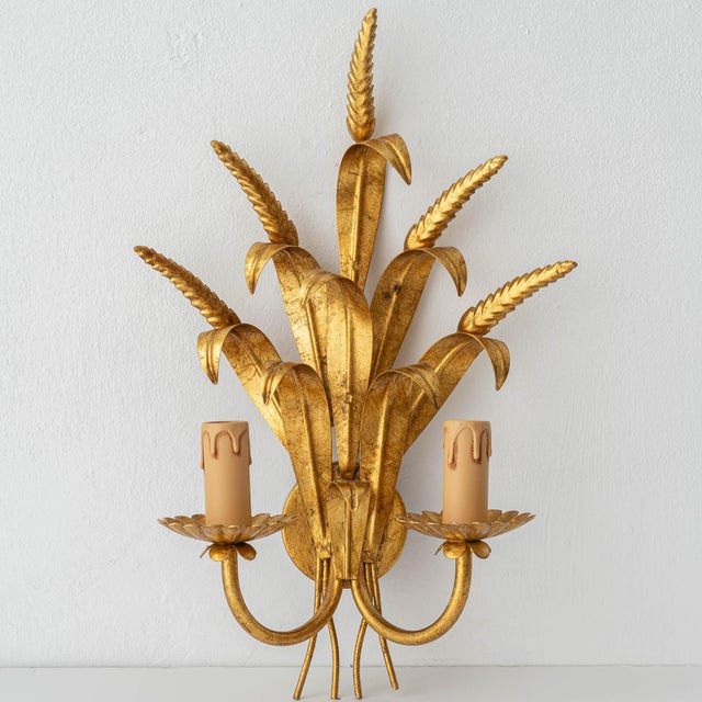 Gold Hollywood Regency Gilt Wheat Sheaf Wall Sconces, Italy, 1990s, Set of 2 For Sale - Image 8 of 12