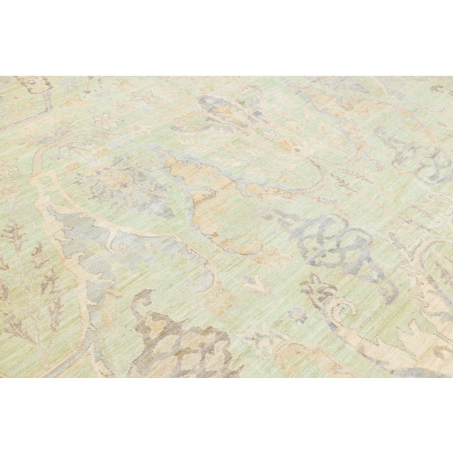 Modern Oushak Style Hand-Knotted Wool Area Rug in Soft Sage, Gold & Lavender For Sale - Image 11 of 12