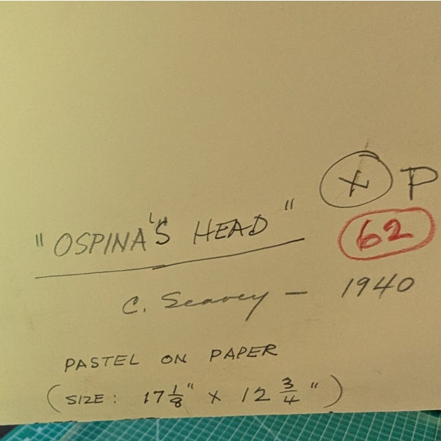 1940s Mid-Century California Realist Portrait of Ospina by Clyde F. Seavey, Pastel on Paper, 1940, Framed For Sale - Image 5 of 5