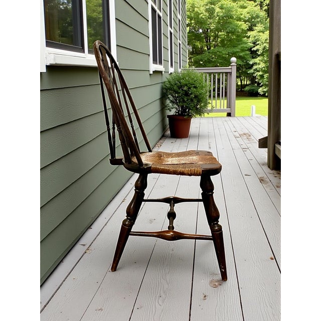 Farmhouse Antique 19th Century Windsor Side Chair- Rush Seat For Sale - Image 3 of 11