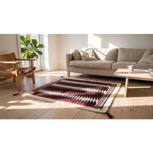 1930s Multicolor Geometric Antique American Navajo Rug 1'3" X 1'4" Flatweave Wool Carpet For Sale - Image 9 of 9