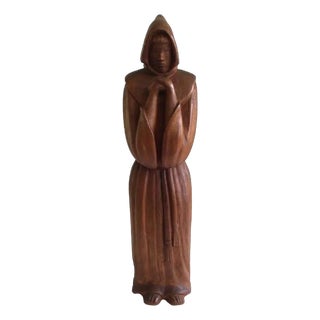 1960s Carved Wood Sculpture of Monk or Friar Wearing Robe For Sale