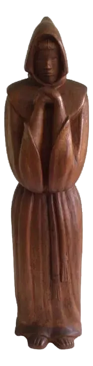 1960s Carved Wood Sculpture of Monk or Friar Wearing Robe