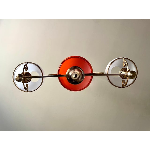 1950s Neoclassical Gilt Chandelier with White and Orange Domes, 1950 For Sale - Image 5 of 13
