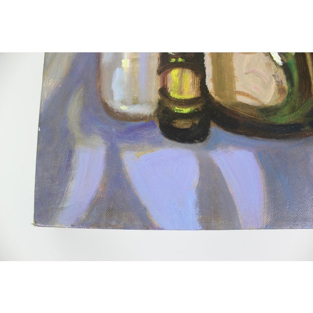“Bottles After the Party” Vintage Oil Painting Signed by Artist Paul Schleusner For Sale - Image 4 of 10