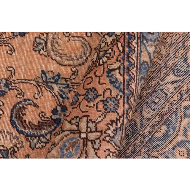 Textile 1970s Hand-Knotted Wool Area Rug - Peach, Terracotta & Blue Medallion 9.9x13 For Sale - Image 7 of 7