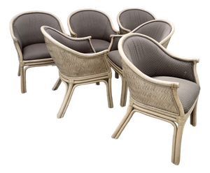 Boho Chic Rattan and Wicker Barrel Dining Chairs by Budji - Set of 6