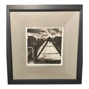 Kellyann Monaghan Urban Monotype Print - "Skylight Ii" Artist Proof 2001 Signed and Professionally Mounted in a Charcoal Grey Wood Frame