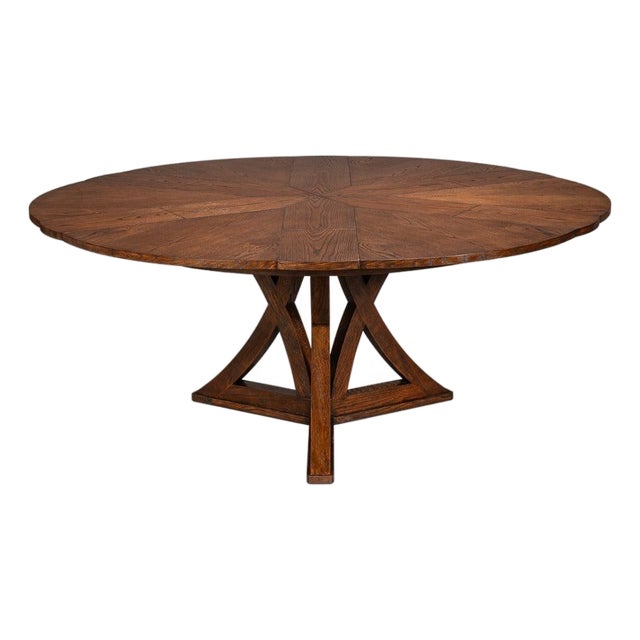 Transitional Round Dining Table, Large - Warm Brown Oak For Sale