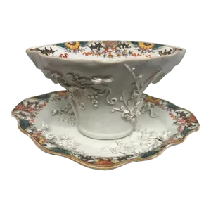 Antique 18th Century Chinese Export Blanc de Chine Porcelain Libation Cup and Under Plate - A Pair