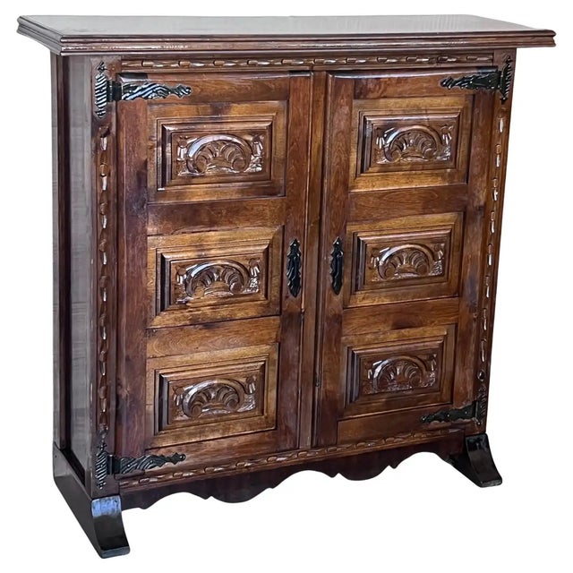 19th Century Narrow Catalan Spanish Baroque Carved Walnut Credenza or Buffet For Sale - Image 12 of 12