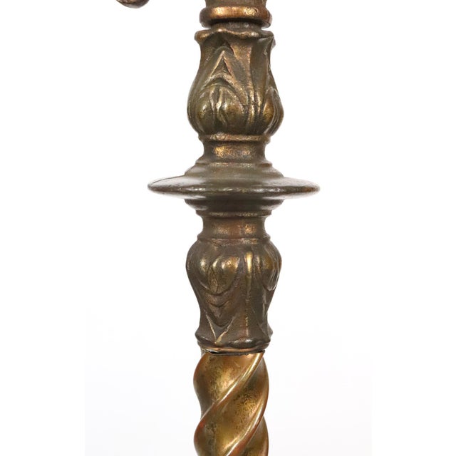 Mid 20th Century Victorian Barley Twist Bridge Iridescent Glass Shade Floor Lamp For Sale In New York - Image 6 of 12