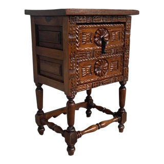 Antique Spanish Carved Walnut End Table For Sale