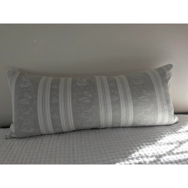 Textile Vintage Gray & White French Cotton/Linen Damask in Jacquared Pattern Pillow For Sale - Image 7 of 8