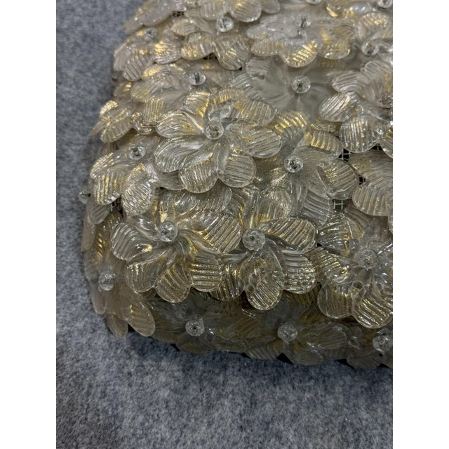 Metal Four-Light Square Murano Glass Ceiling Lamps in the style of Barovier & Toso, 1940s, Set of 2 For Sale - Image 7 of 11