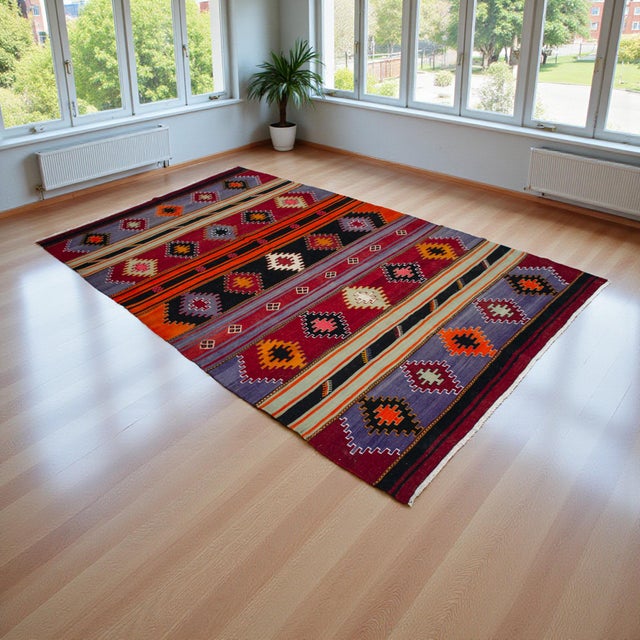 Woven in the 1960s in village communities around Yıldızeli, Sivas (Central Anatolia), this kilim should be understood as a...