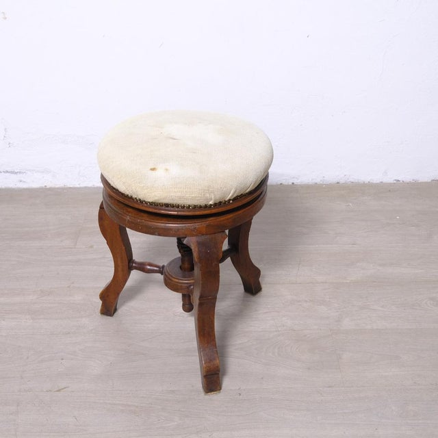 Beige Antique Wooden Swivel and Adjustable Screw Piano Stool, 1930s For Sale - Image 8 of 12