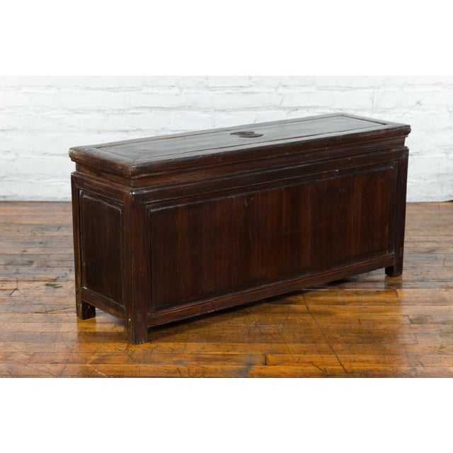 Early 20th Century Chinese Early 20th Century Lacquered Trunk with Brass Hardware and Removable Top For Sale - Image 5 of 12