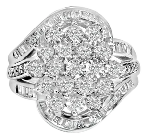 Sterling Silver 1.0 Cttw Diamond Swirl Cluster Cocktail Ring - Size 7