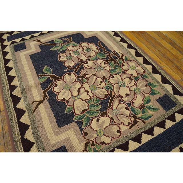 Antique American Hooked rug, measures: 2'9" x 4'2". Small Scatter Size American Hooked Antique Wool 1920s Rug, Country of...