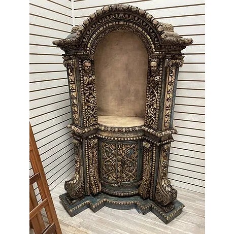 Rare Hand Painted Spanish 1800s Corner Cupboard For Sale - Image 12 of 17