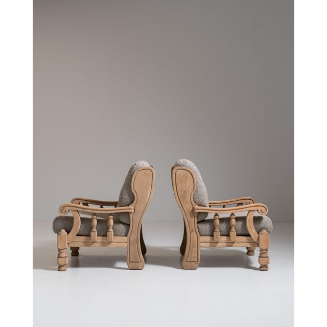 Wood Pair of 1970s French Tan Brutalist Oak Upholstered Armchairs For Sale - Image 7 of 15