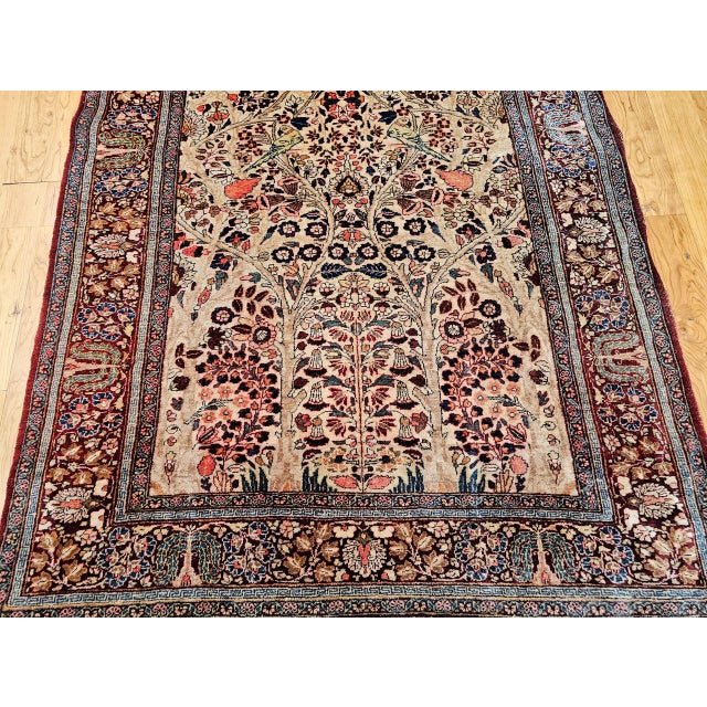 Antique Persian Kashan Rug, Hand-Knotted Wool, Tree of Life Design, Ivory & Burgundy, 4x7 For Sale - Image 10 of 15