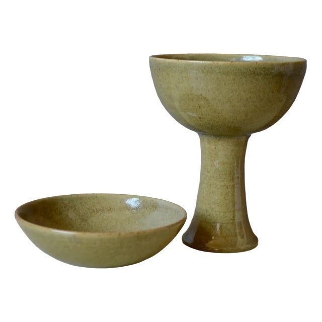 Cup & Bowl in Sandstone, Set of 2 For Sale