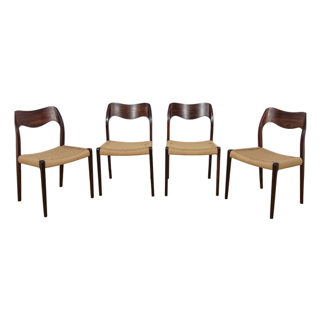 Mid-Century Model 71 Dining Chairs in Rosewood by Niels Moller from J.L. Møllers, 1960s, Set of 4 For Sale