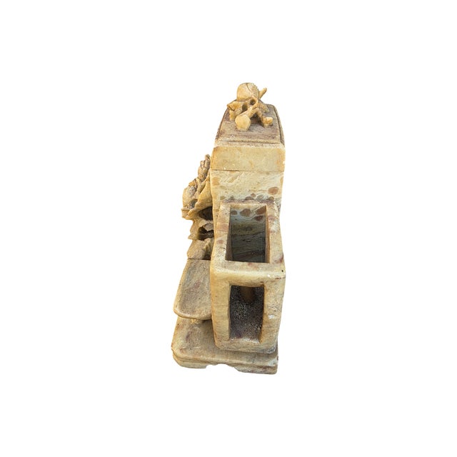 Vintage Hand-Carved Asian Soapstone Scholar’s Desk Set With Floral Motif For Sale In Los Angeles - Image 6 of 12