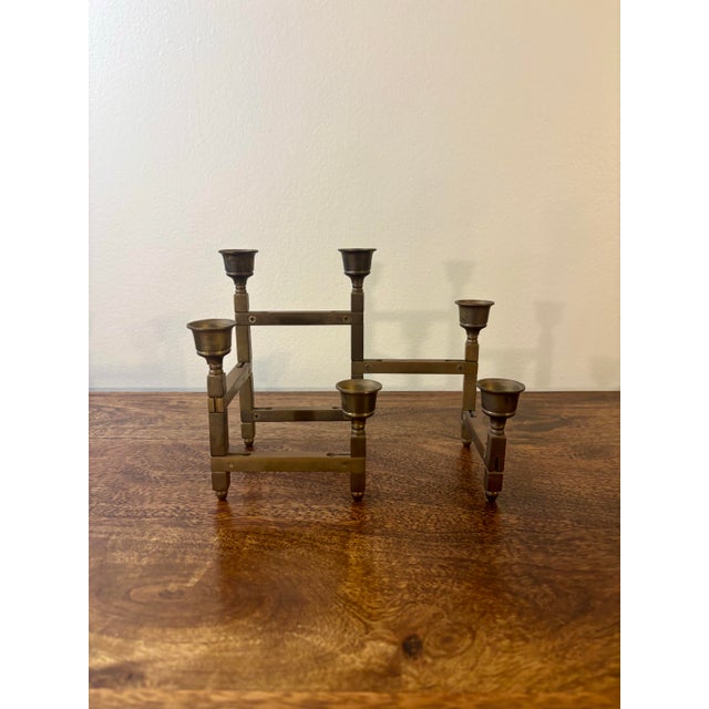 Metal Vintage Danish Modern Modular Brass Candelabra - 6 Arm Candle Holder For Sale - Image 7 of 8