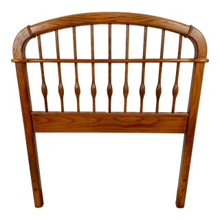 1990s Mid Century Campaign Style Twin Headboard W/ Brass Accents For Sale