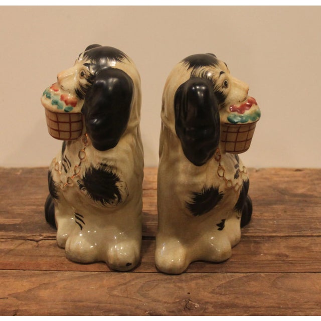 Early 20th Century Staffordshire Black and White Dog Figurines- A Pair For Sale - Image 4 of 6