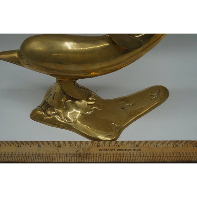 Metal Solid Brass Dolphin Sculpture Mid Century Modern Coastal Decor 12” For Sale - Image 7 of 8