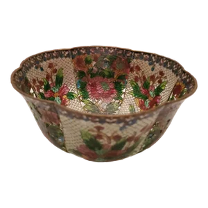 Vintage Chinese Cloisonne Enamel Reticulated Ridged Bowl