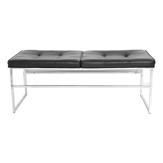 Mid 20th Century Bench in Chrome & Leather Attributed to Steelcase For Sale