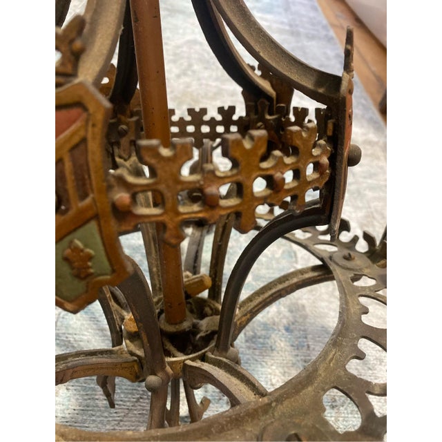 Antique Lighting 1920s Chandelier French Gothic Crest Sheild by Lincoln For Sale In Pittsburgh - Image 6 of 9