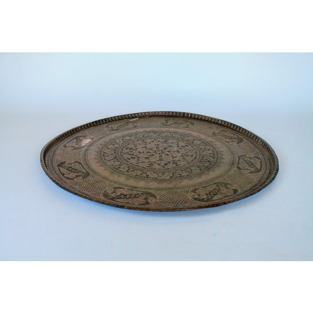 Metal Antique Finely Engraved Copper Tray Wall Hanging For Sale - Image 7 of 12