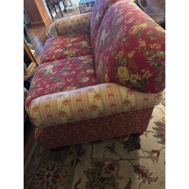 Raspberry Red Craft Master “Laura Ashley Inspired” Loveseat For Sale - Image 8 of 12