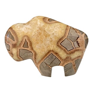 Hand Carved Polished Septarian Concretion Bison Sculpture For Sale