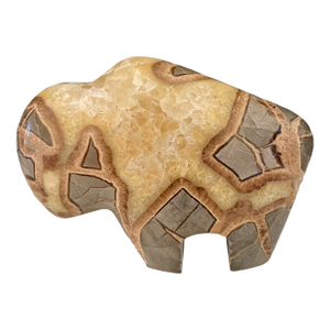 Hand Carved Polished Septarian Concretion Bison Sculpture